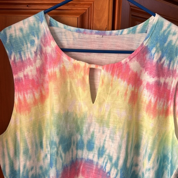 French Terry sundress w/pockets, pastel tie-dye, sleeveless,great to wear@ pool - Picture 5 of 7